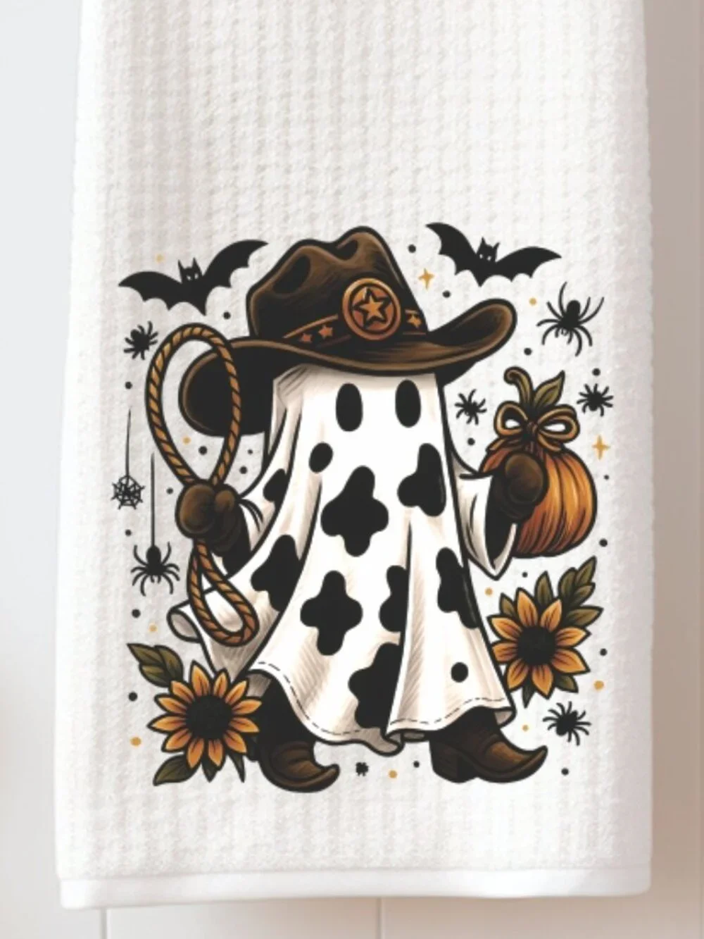 Cowboy Ghost Halloween Decorative Kitchen Tea Towel